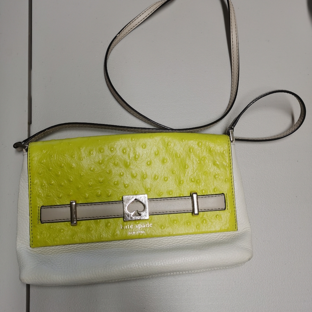 Kate Spade White & Yellow Leather Houston Street Loola Small Purse Crossbody Bag